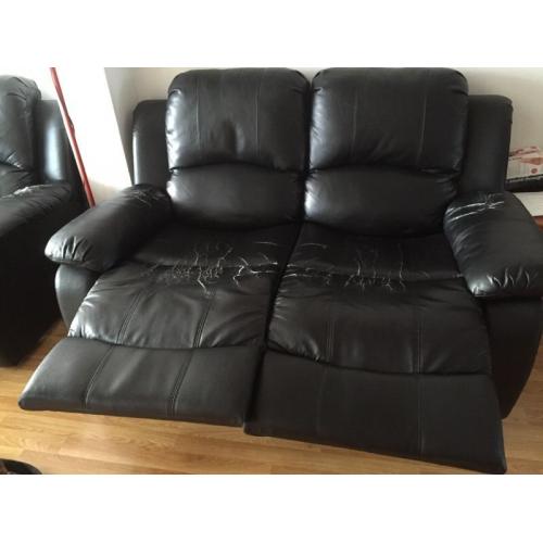 Free 2 seater and 1 seater recliner - leatherette black sofa