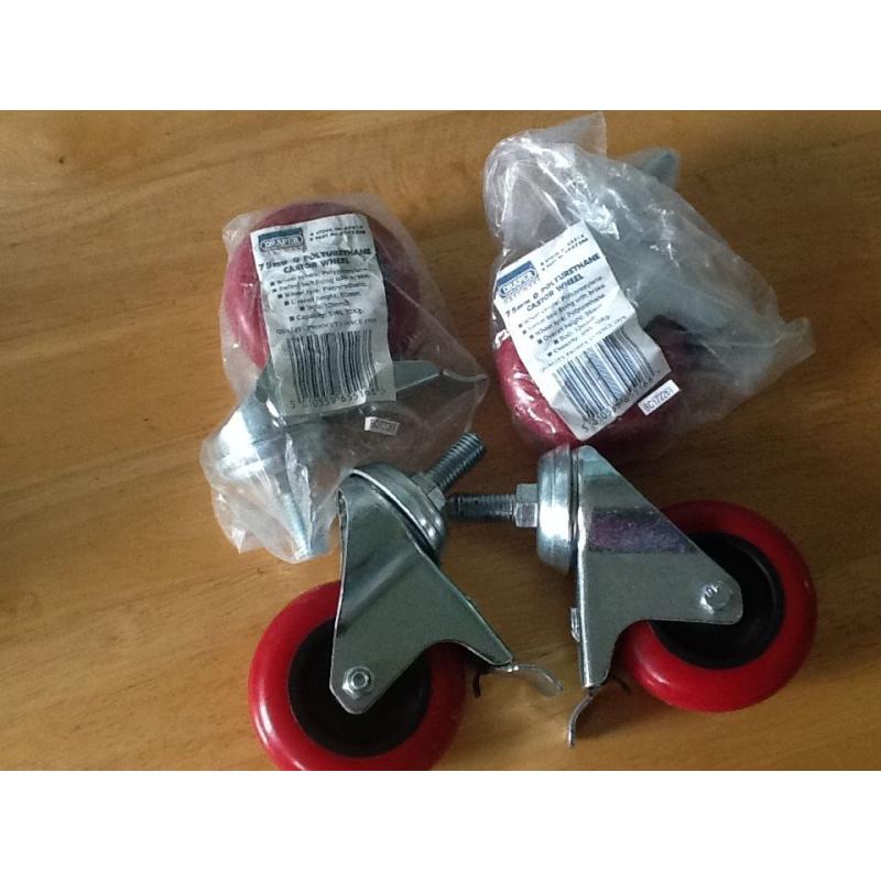 NEW 75mm Rubber Swivel Castor Wheels