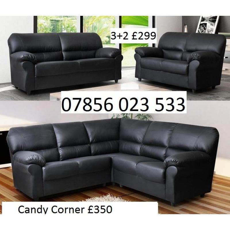 DFS Fabric Leather 3+2 Corner Sofa Suite Black Brown Grey