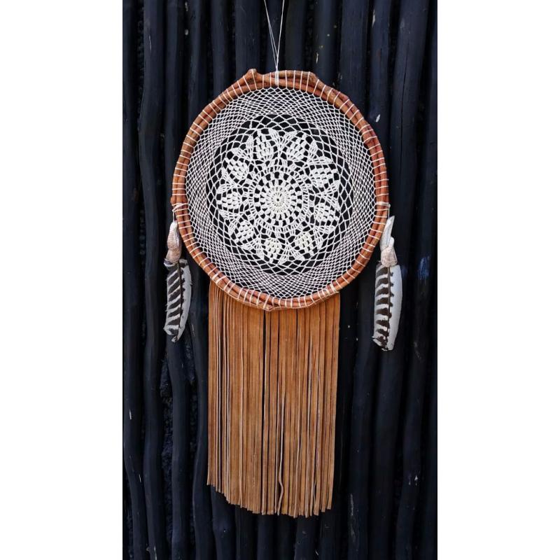 Handmade Large Mexican Mayan Leather Dream Catcher Tan