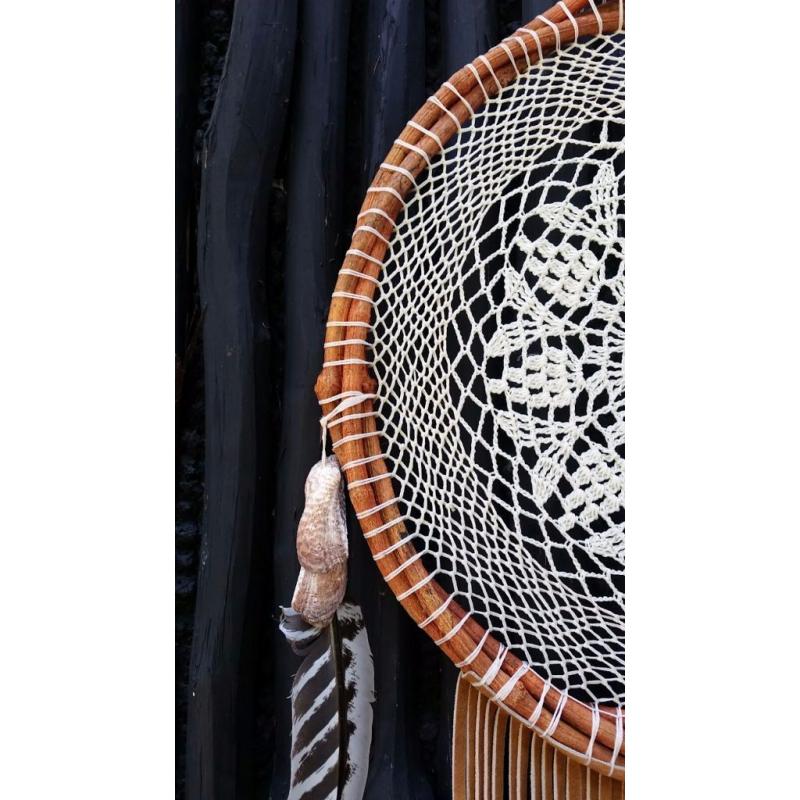 Handmade Large Mexican Mayan Leather Dream Catcher Tan