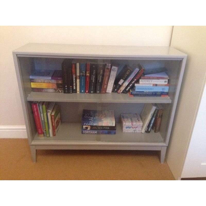 Retro grey bookcase with glass front