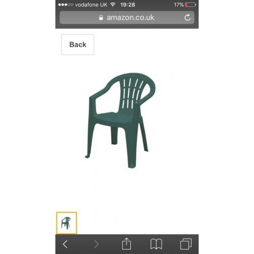 Pair of dark green plastic chairs