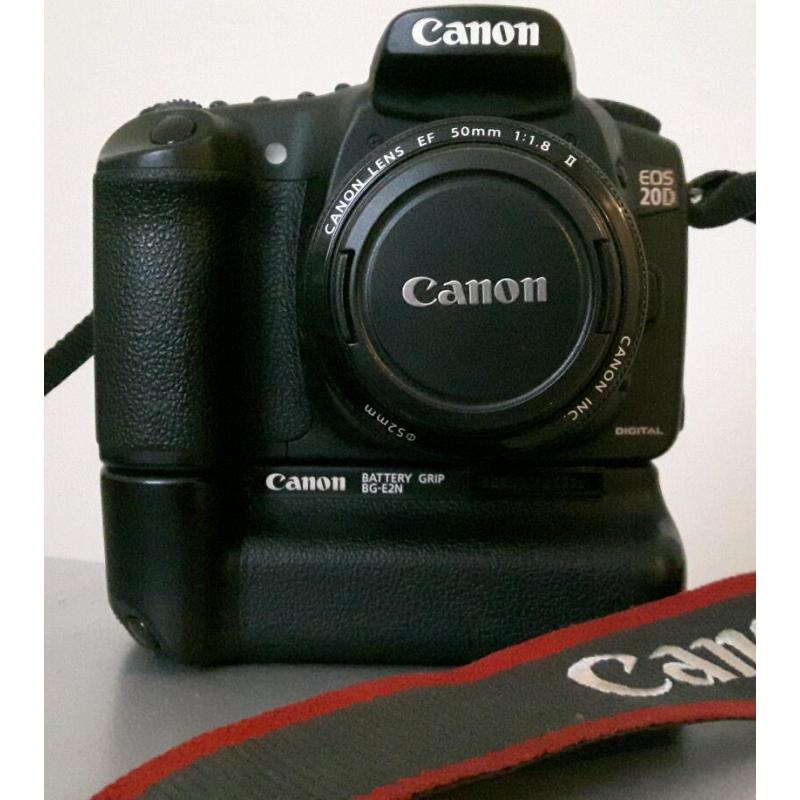 Canon EOS 20D DSLR camera with Battery Grip and 50mm f1.8 lens