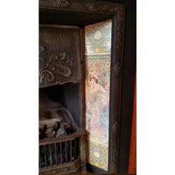 Art Nouveau Cast Iron Tiled Fireplace and Mantelpiece