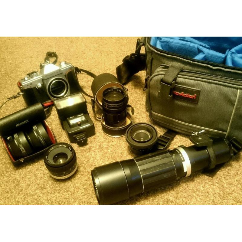 Vintage camera, bag and lenses
