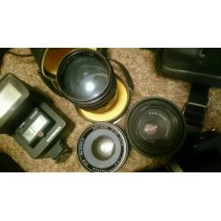 Vintage camera, bag and lenses