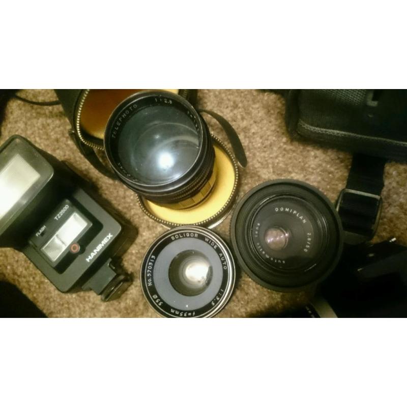 Vintage camera, bag and lenses