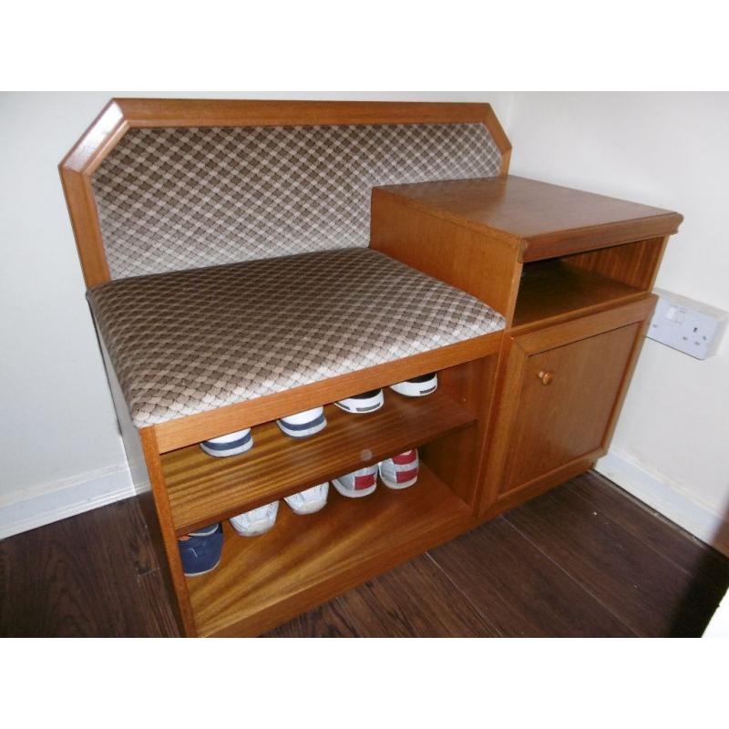 VINTAGE RETRO TEAK TELEPHONE SEAT TABLE CABINET