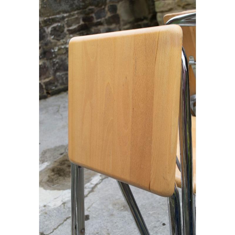 4 x Folding chrome/wood Breakfast bar stools
