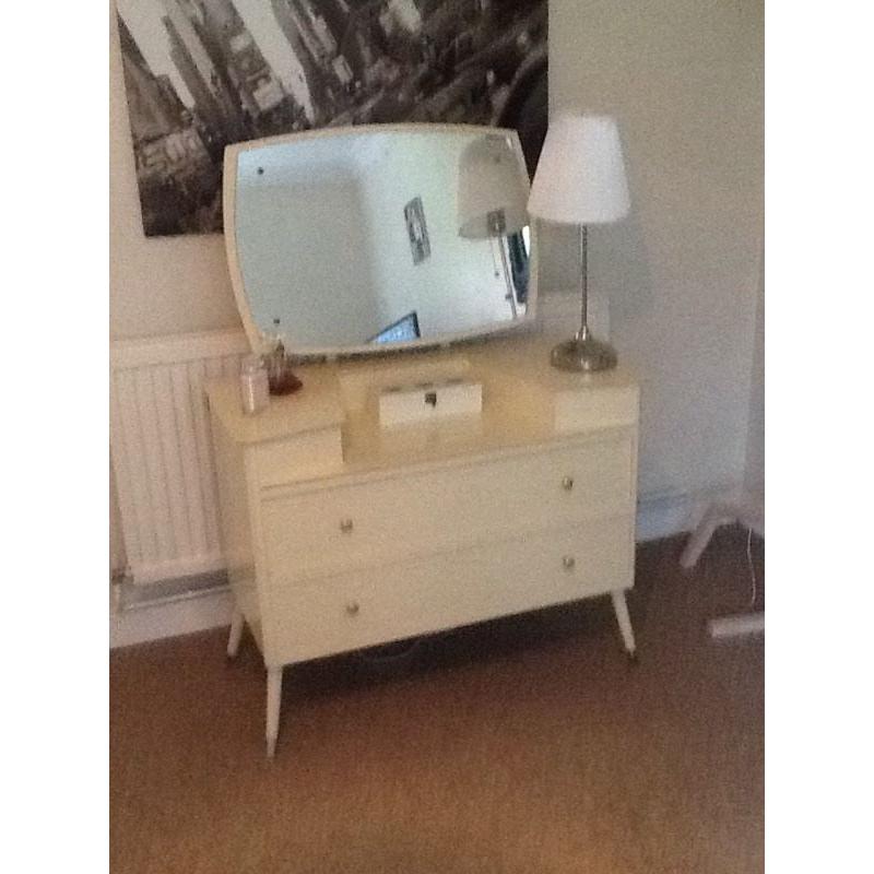 VINTAGE RARE DRESSING TABLE WITH LARGE ADJUSTABLE TILTING MIRROR AND RWO DRAWERS