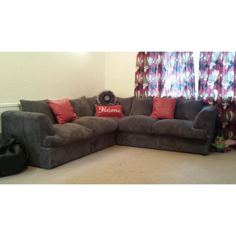 Grey cord corner sofa