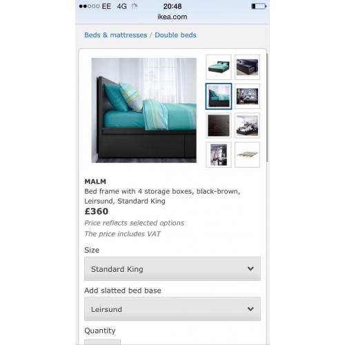 MALM IKEA kingsize one year old with HYLSTAD Matress