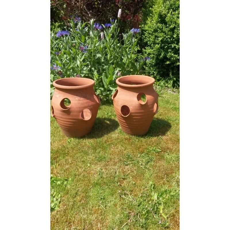 Pair of strawberry pots