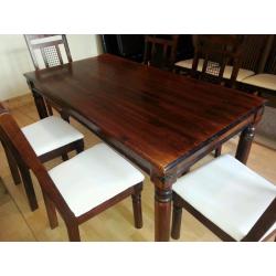 solid wood dining table + 6 matching chairs