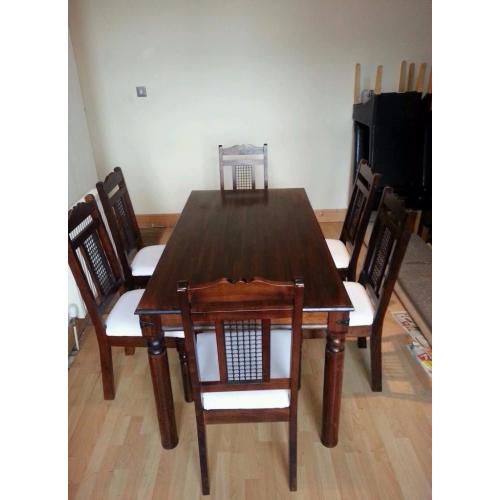 solid wood dining table + 6 matching chairs