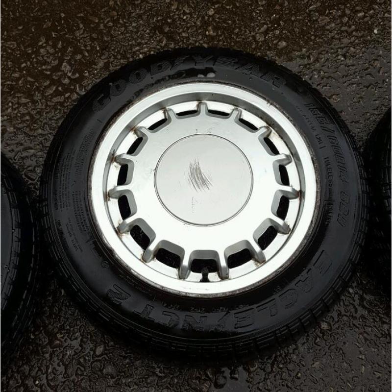 VW GOLF MK2 14 INCH BOTTLE TOP ALLOY WHEELS GOOD YEAR TYRES LUPO POLO