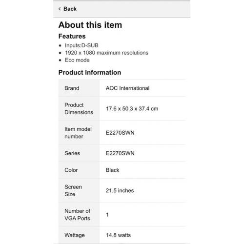AOC 21.5" Led Widescreen Monitor Brand New
