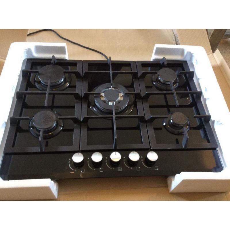 5 Burner Hob. Gas on glass. Cooke and Lewis