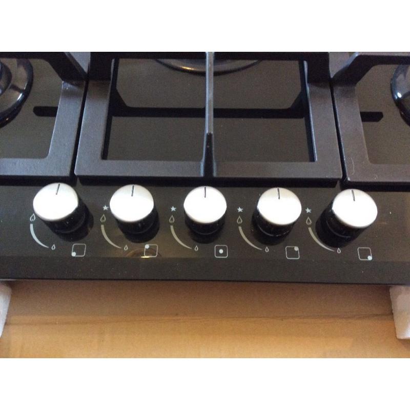 5 Burner Hob. Gas on glass. Cooke and Lewis