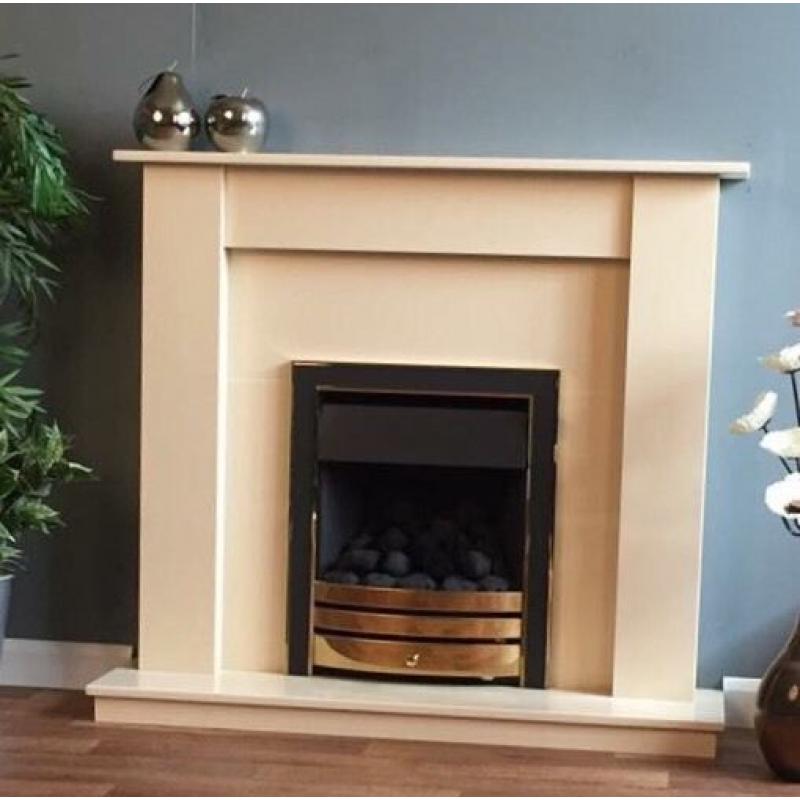 Marble fireplace with lights and gas fire