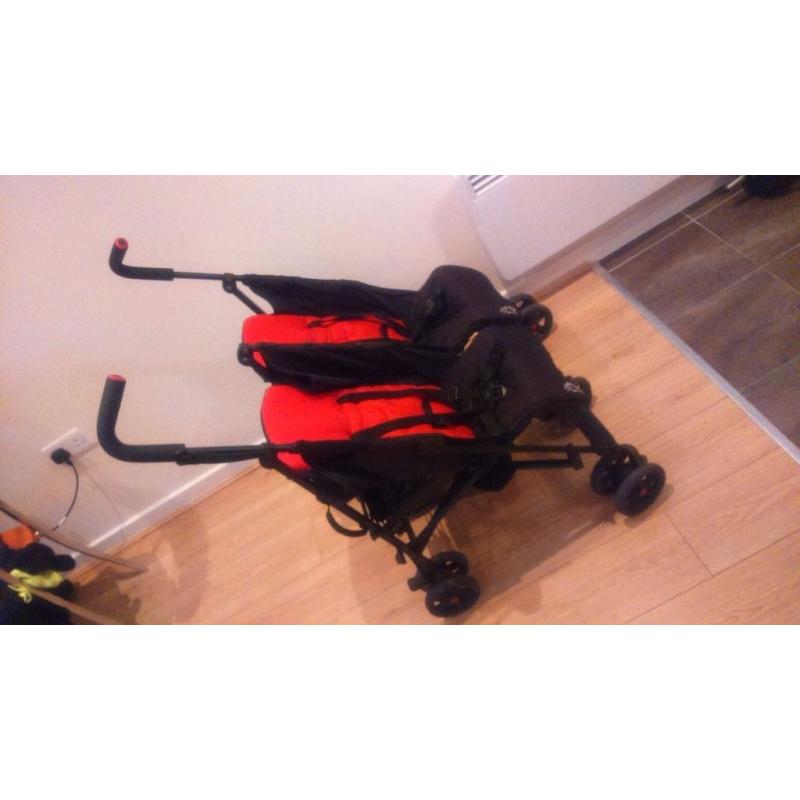 Ladybird Twin Stroller - With individual hood & Rain Cover