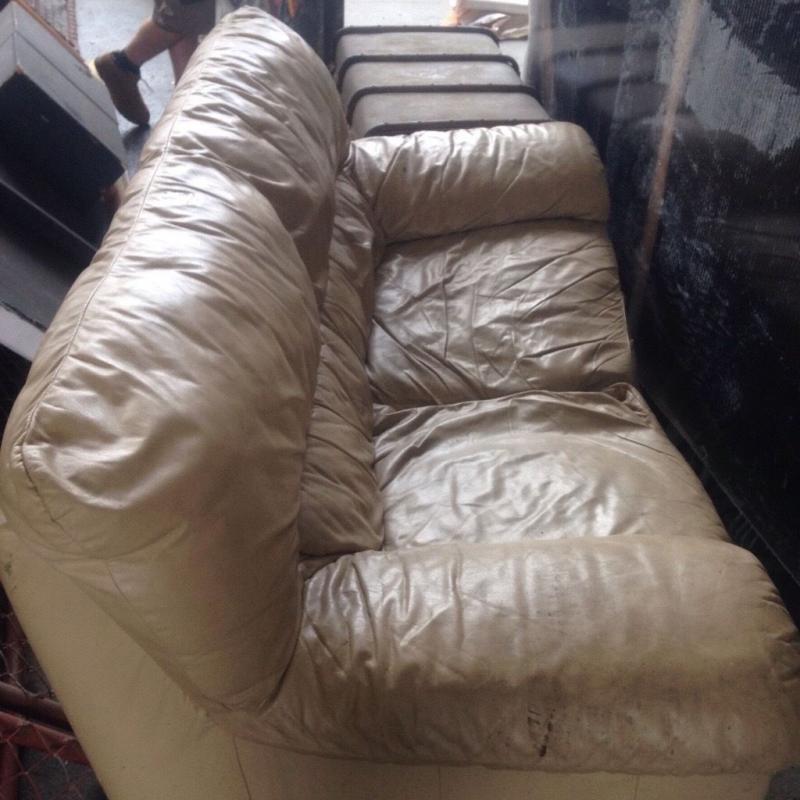 2 seater beige leather couch