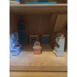 Large wooden doll's house inc. furniture + people