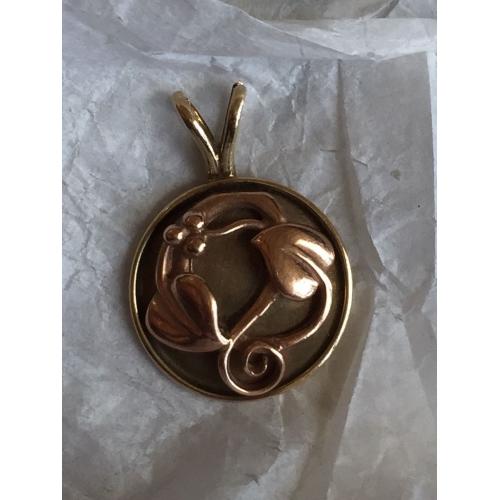 Art Deco Welsh Rose and Yellow Gold Pendant.
