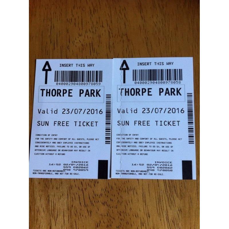 Thorpe Park Tickets 23/07/2016