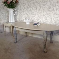 Cream /grey hand painted coffee table plus small lamp table