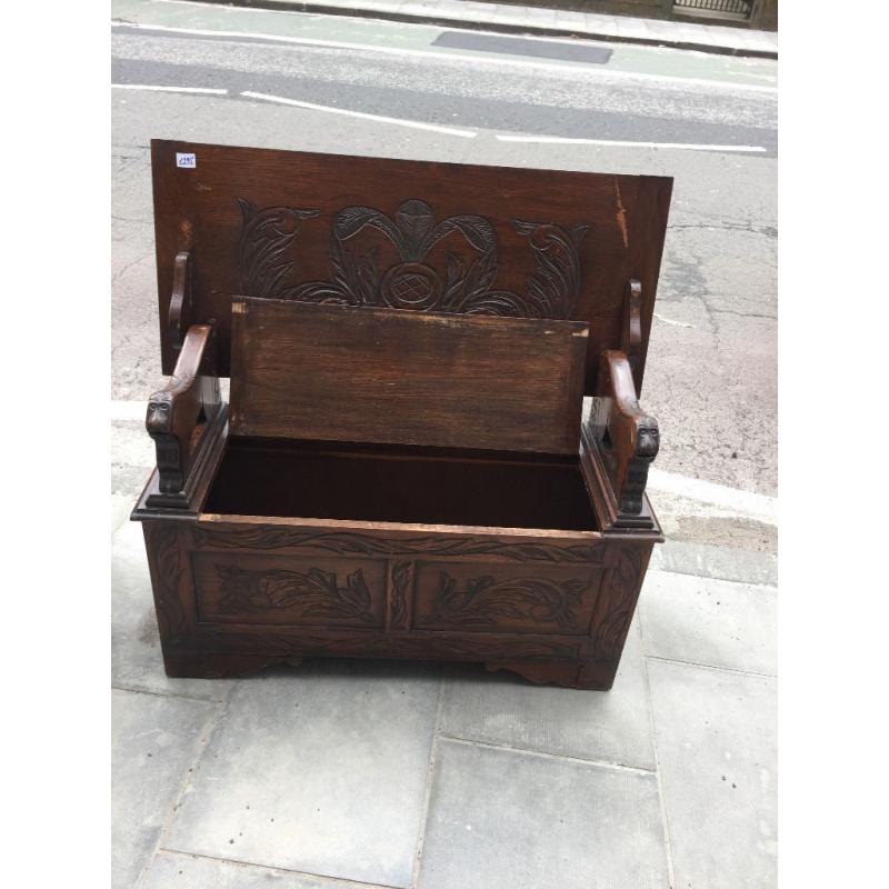 Must be seen, lovely carved Monk's Bench , with storage .