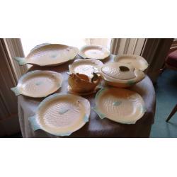 Vintage 1930's Shorter & Sons Fish Plate Set including 6 plates, platter, lid dish and sauce boat.