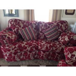 2 seater red/burgundy sofa plus 2 chairs
