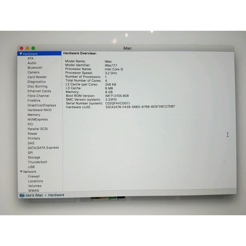 Imac 17,1 27"5K 1tb i5 6650, 8gb RAM (EXPANDABLE TO 32GB), 2GB GRAPHIC RAM