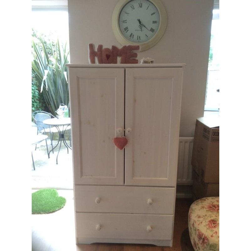 Shabby chic pine white washed tallboy/wardrope size 32"W x 57"H x 21"pppp