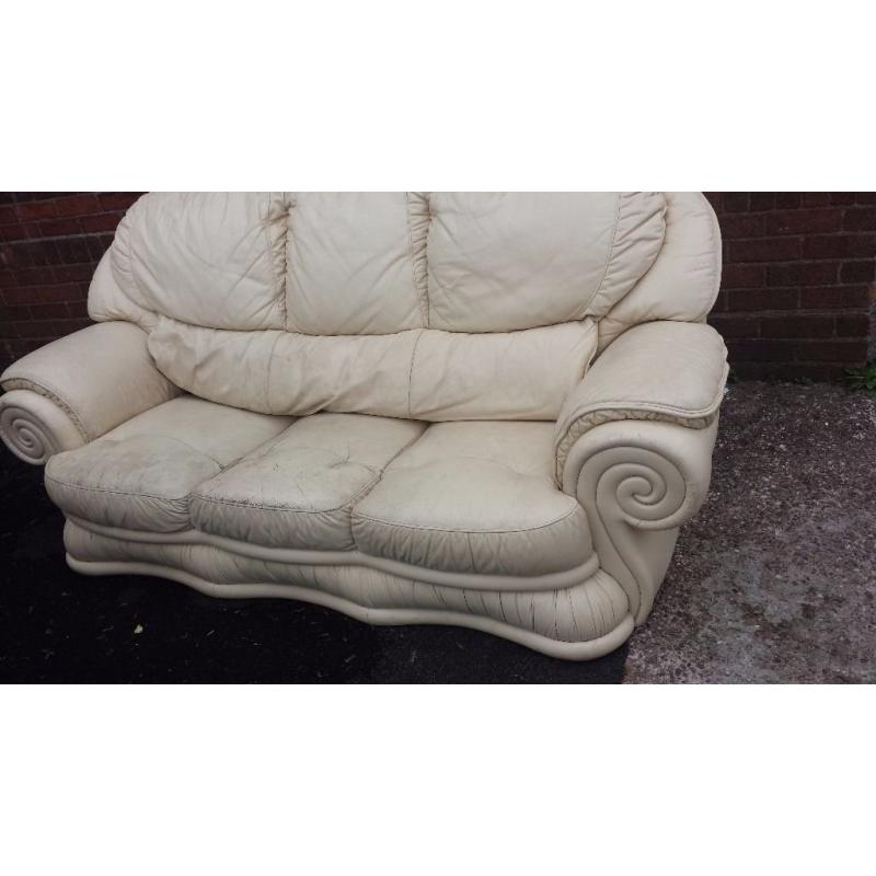 2 + 3 seat cream leather sofas