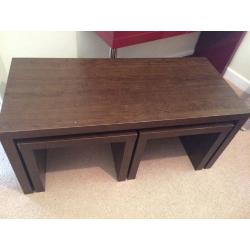 Modern style walnut effect coffee table nest
