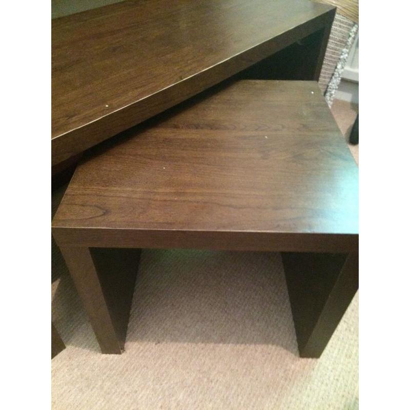 Modern style walnut effect coffee table nest