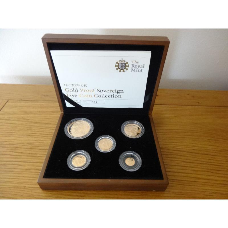 FIVE COIN GOLD SOVEREIGN PROOF SET 2010 WITH CERTIFICATE & BOX