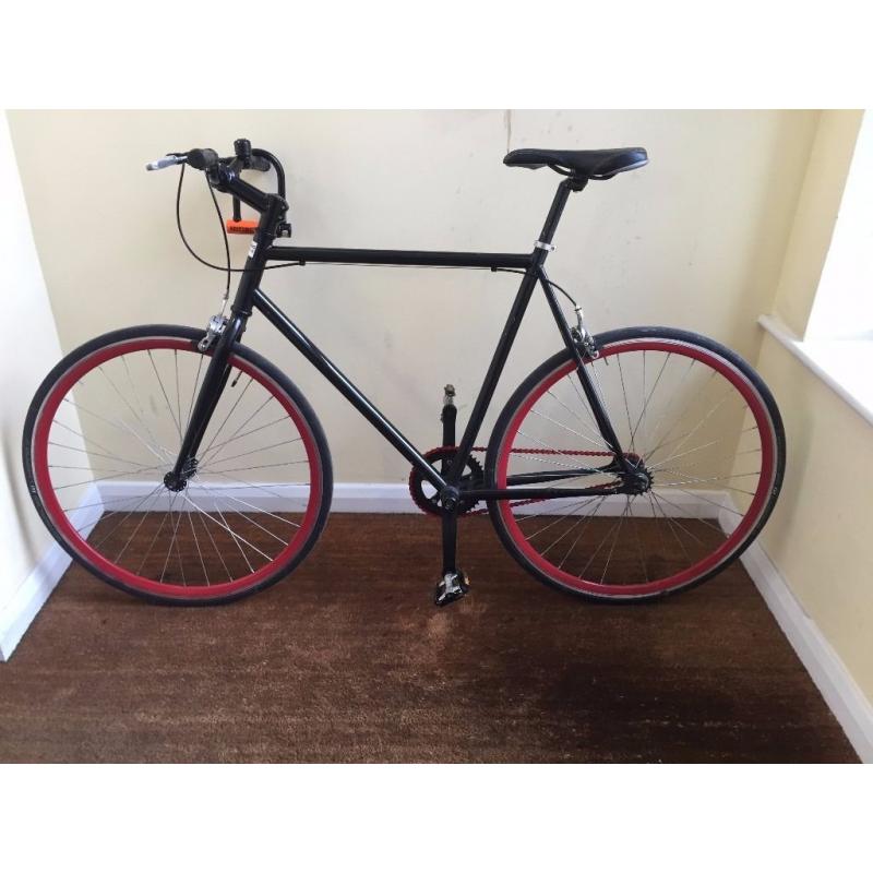 Fixed Gear Fixie Single Gear Speed Lightweight Bike Bicycle Black & Red Wheels