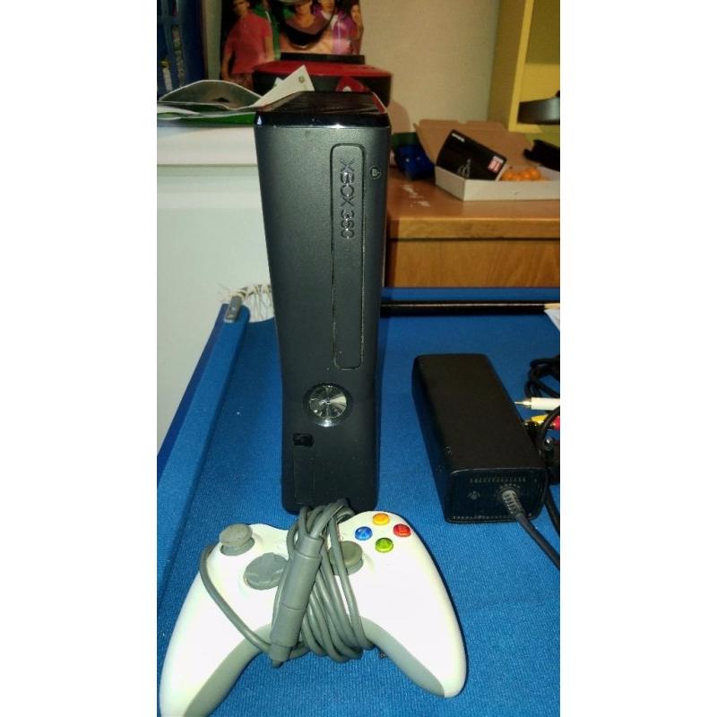 Xbox 360 with games and guitar hero