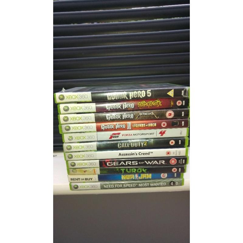 Xbox 360 with games and guitar hero