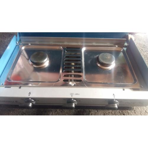 Campingaz camping chef portable fold in double burner stove and grill with storage bag