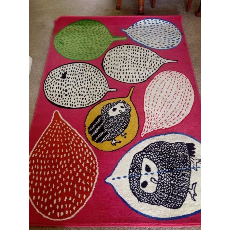 Pink Owl Rug and Two Cushions
