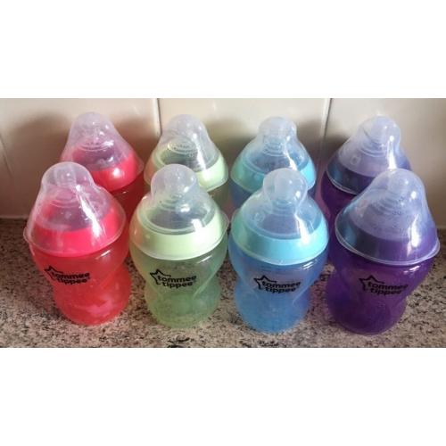 Tommee tippee brand new coloured bottles x8