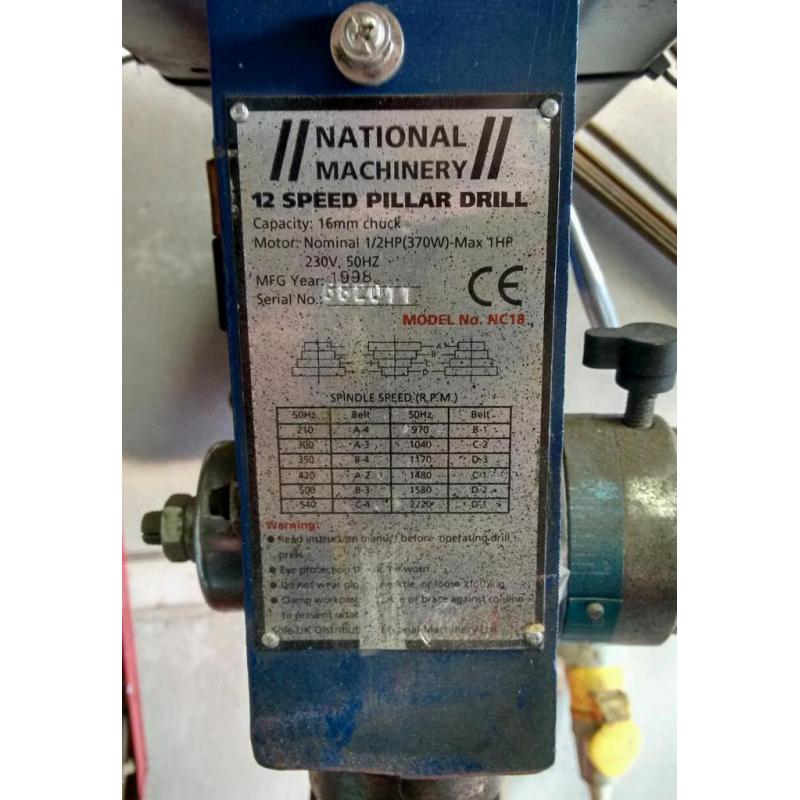Pillar drill, heavy duty, national machinery