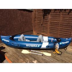 Riviera inflatable kayak with 2 oars & pump backpack