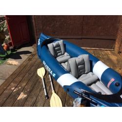 Riviera inflatable kayak with 2 oars & pump backpack