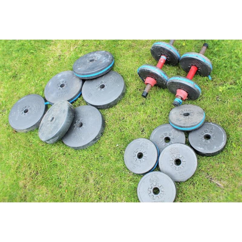 SOLD Assorted collection of weights & dumb bells, all used, various condition